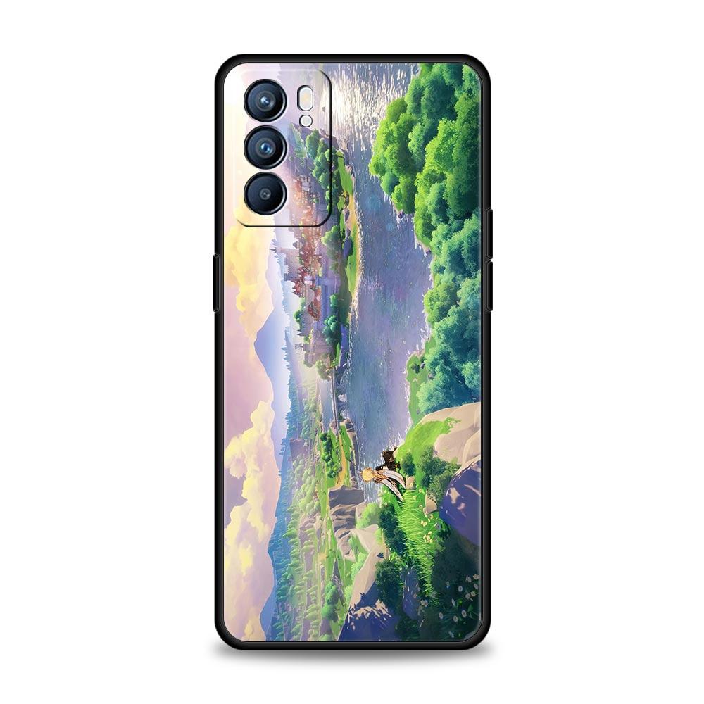 Carcasă Genshin Impact Landscape pentru Oppo Reno8 Reno7 Reno6 Pro Plus A54 5G Find X6 X5 A53 A52 A9 A15 A95 A17 A16 A76 A74 A57