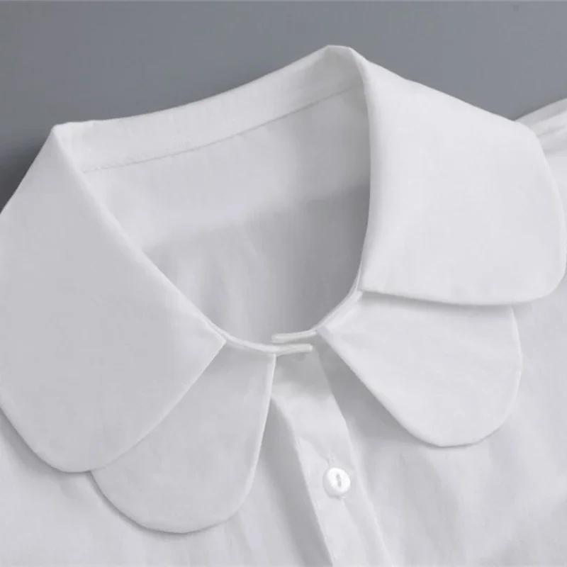 Hvit dobbeltlags chiffon rund hals falsk krage for damegenser underlag avtakbar falsk krage halsbekledning tilbehør