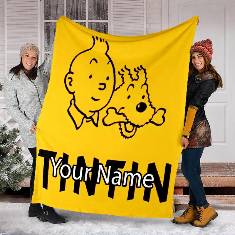 Custom Name Tintin Theme Printed Blanket - Perfect for Couch, Bed, Travel & Outdoor Use | Machine Washable, Cozy & Durable.