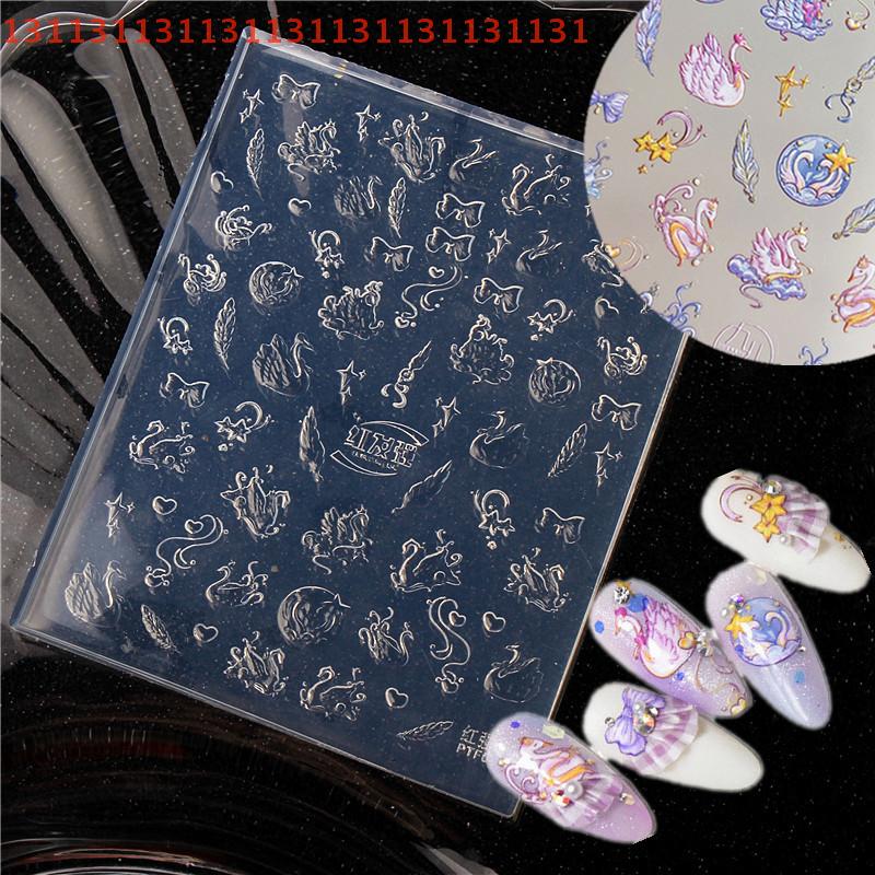 High Transparent DIY Nail Art Decor Templates Crane Swan 3D Curved Nail Art Mold with Auspicious Clouds Starfish Conch Design