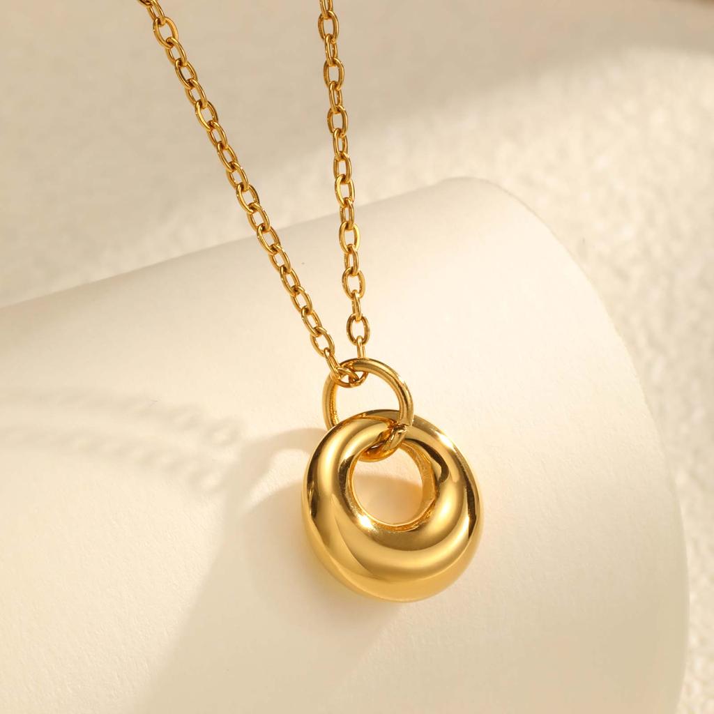 Geometric Ring Pendant Necklaces for Women,Gold Color Stainless Steel Necklace,Trendy Waterproof Jewelry Gift