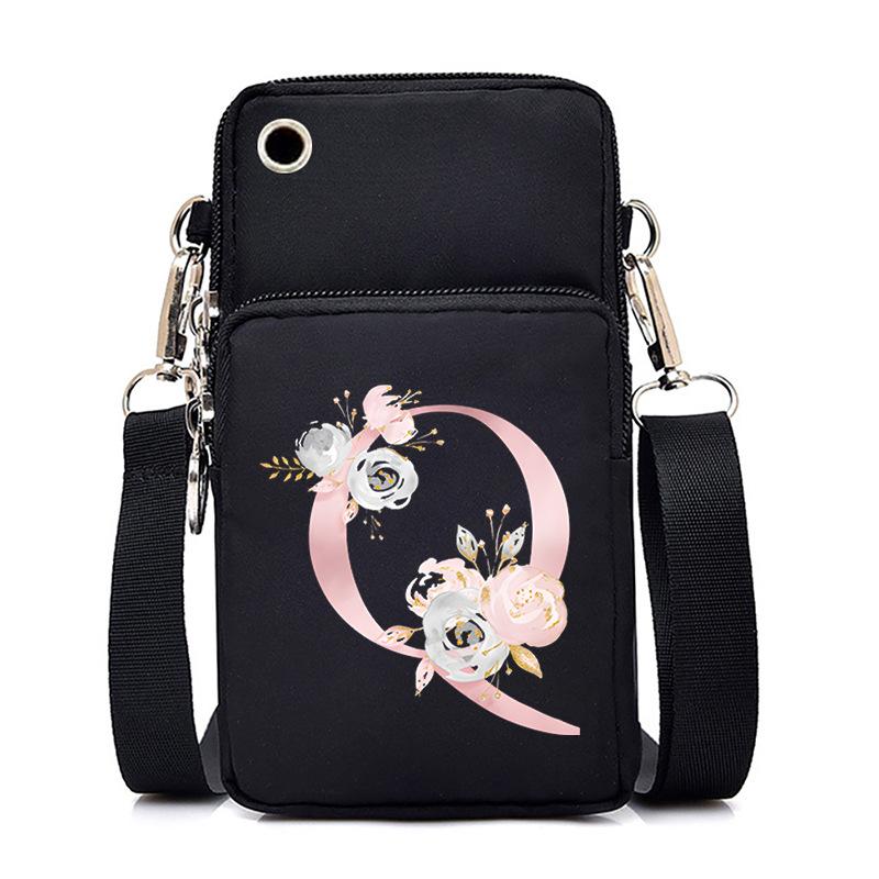 Letter Printing Black Oblique Span Bag Casual Portable Multi-Function Mobile Phone Bag