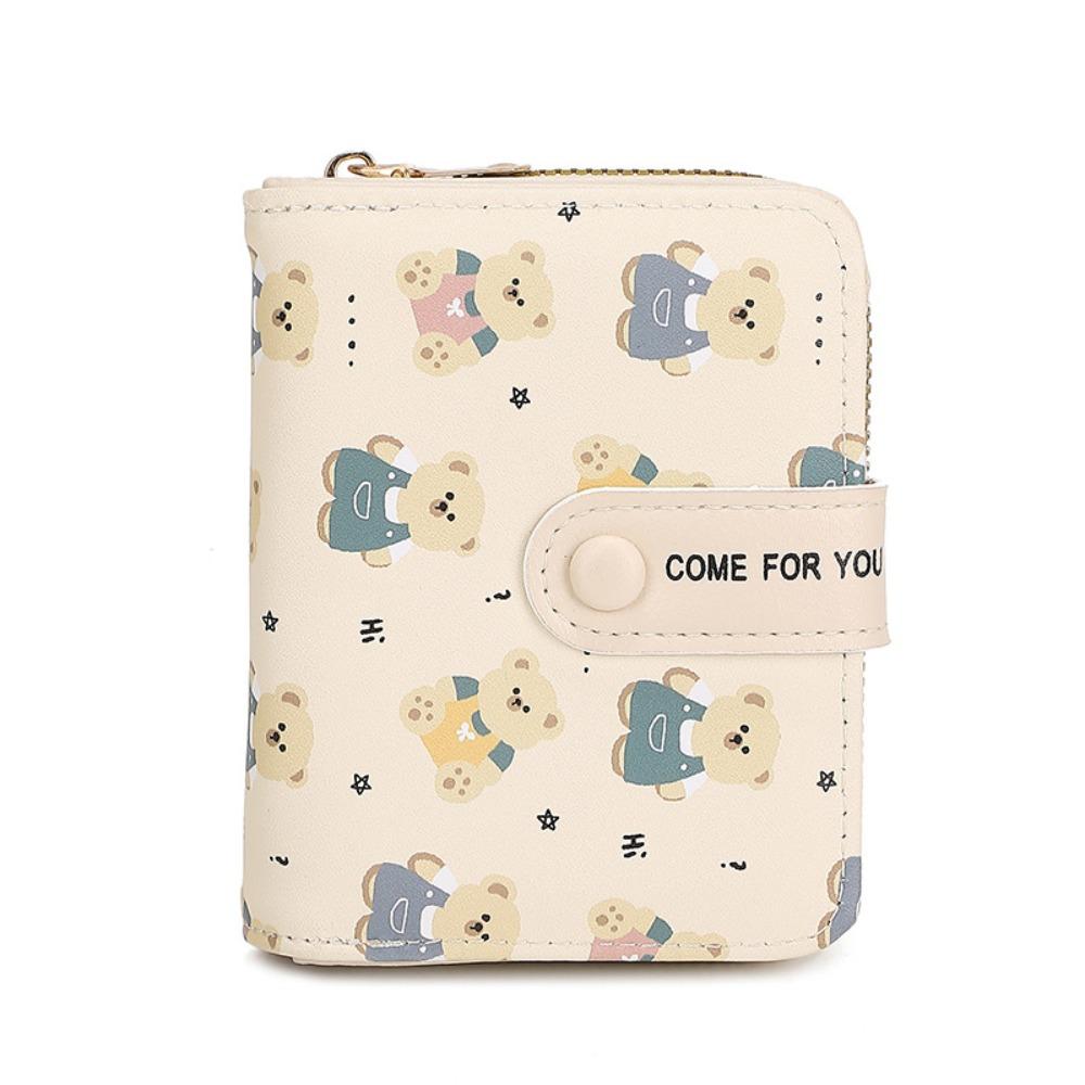 Cute PU Leather Short Wallet Bear Short Coin Purse Zipper Storage Bag Women Girls