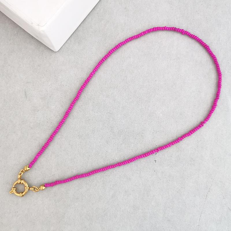 Imitation Pearl Necklace Women Choker Seed Beads Rainbow Stainless Steel Clasp Sailor Buckle Base Chain Gold Color Boho