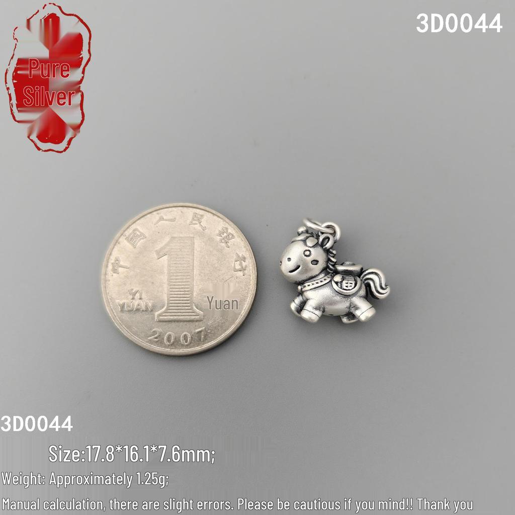 S999 Sterling Silver Zodiac Horse and Unicorn Charm Pendant Bracelet for Good Fortune