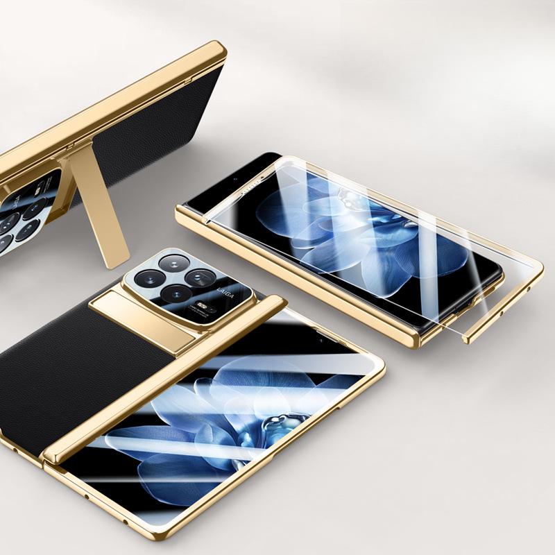 Suitable for Xiaomi Mix Fold Phone Case Film Integrated Electroplated Hinge MIX Fold 4 Business Men's Stand Plain Leather Case