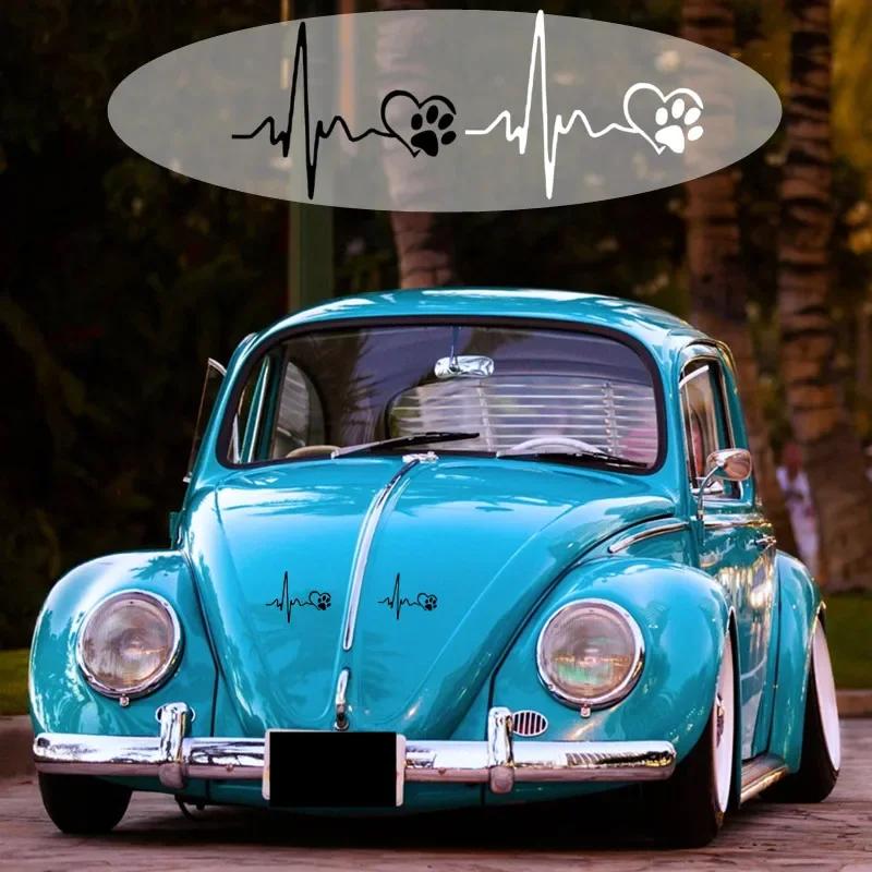 ECG Love Dog Footprint Sticker Car Window Laptop Decoration Electrocardiogram Dog Creative Cartoon Cute Black/White Accessories