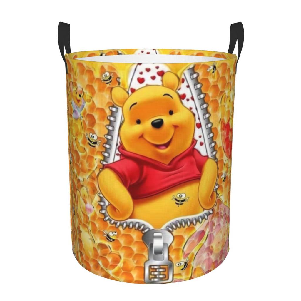 Custom Winnie Pooh Teddy Bear Laundry Basket Foldable Large Clothes Storage Bin Baby Hamper