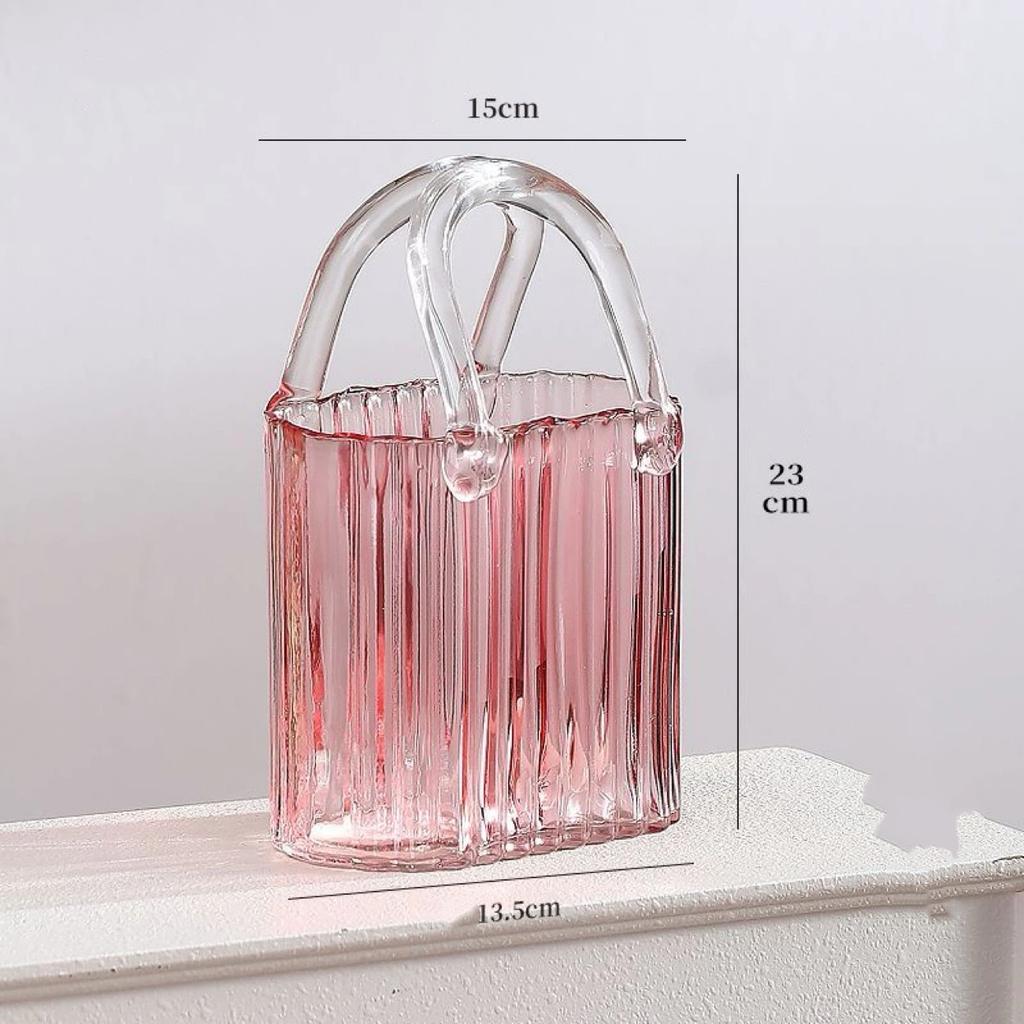 Trendige Glas-Handtaschen-Vase, Kreative Blasen-Fischglas-Blumenvase für Tischplatte, Hydroponische & Dekorative Blumen