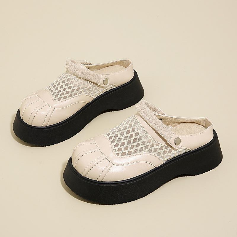 

Сандалии на толстой подошве с сетчатым верхом, женские, весна-лето 2025, дышащие сетчатые туфли-рыбаки, полушлепанцы с вырезами сзади, одинарные 35 чёрный