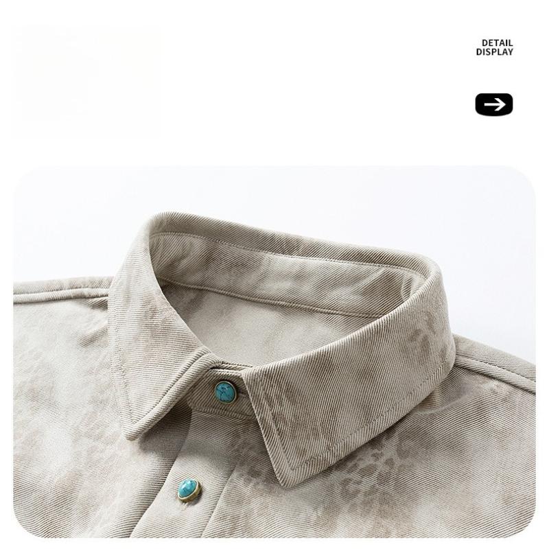 Minimalist Jacket Men Camouflage Tie-dye Autumn Retro PU Leather Jacket Shirt Paragraph Jacket Men Top Dirty Clothes Breathable Work Casual Jacket