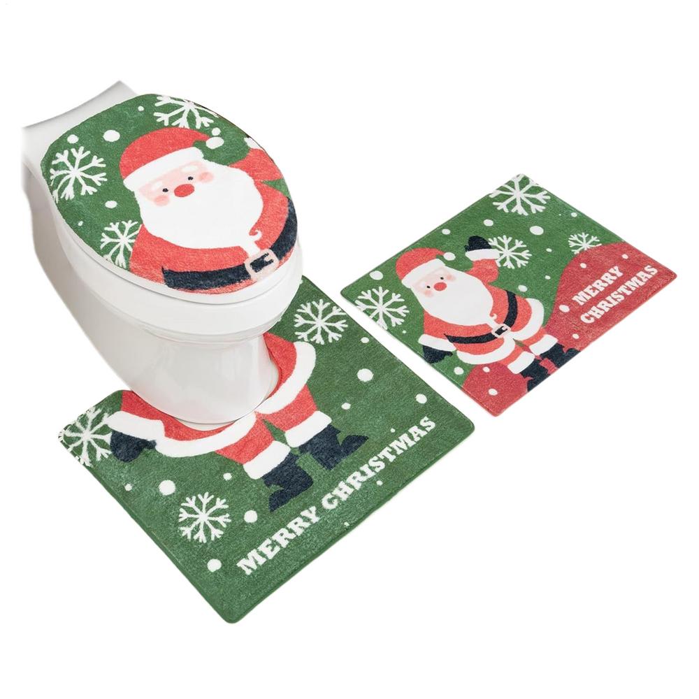

Christmas Bath Rug Set Toilet Seat Cover Christmas Rug Festive Floor Scene Props Anti-Slip Mat Cartoon Design For Home Dorm RV