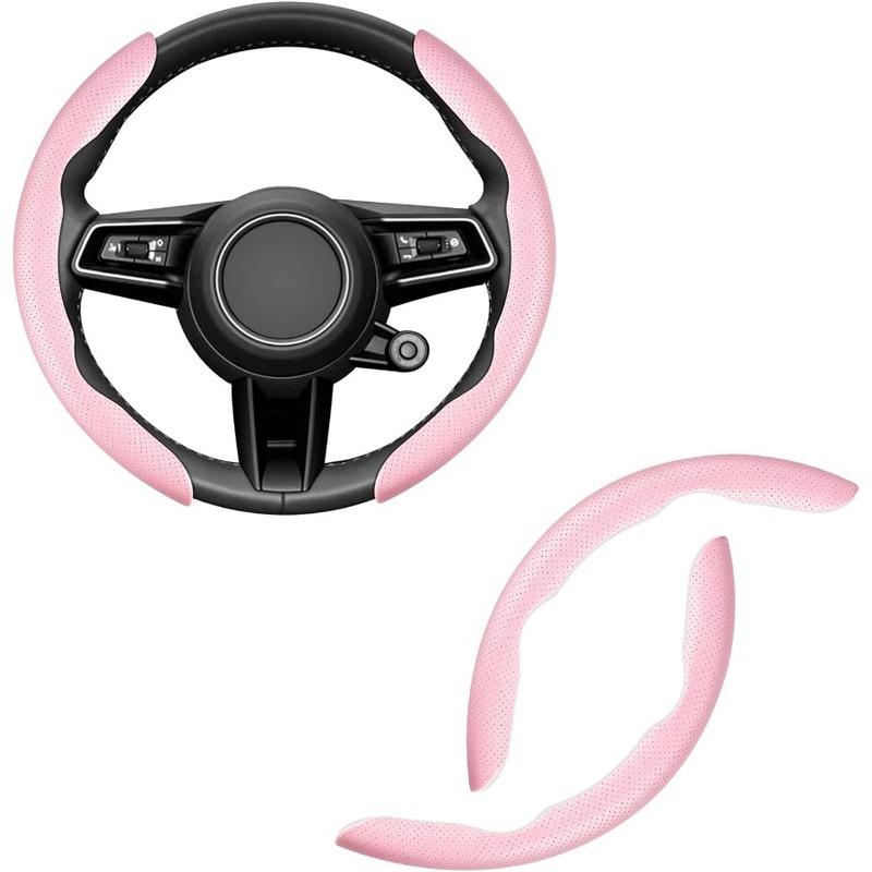 Car Nappa Leather Steering Wheel Cover Segmented Steering Wheel Protector Universal 99% Car Wheel Cover Protector Pink