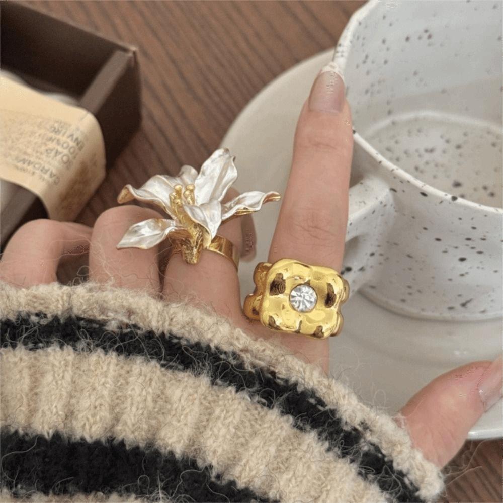 Tulip Flower Flower Ring Glaze French Irregular Ring Retro Enamel Finger Ring Gift