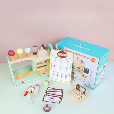 Wooden Children's Simulation Ice Cream Shop, Role-playing House Ice and Snow Popsicle Cake Set Toy Set