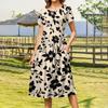 Women's Fashion Casual Loose Floral Print Round Neck Pocket Short Sleeve Dress