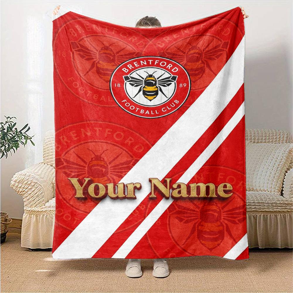 Name Custom Brentford FC Print Flannel Blanket High Quality Warm Comfortable Cover for All Seasons Perfect for Gifts Home Decor