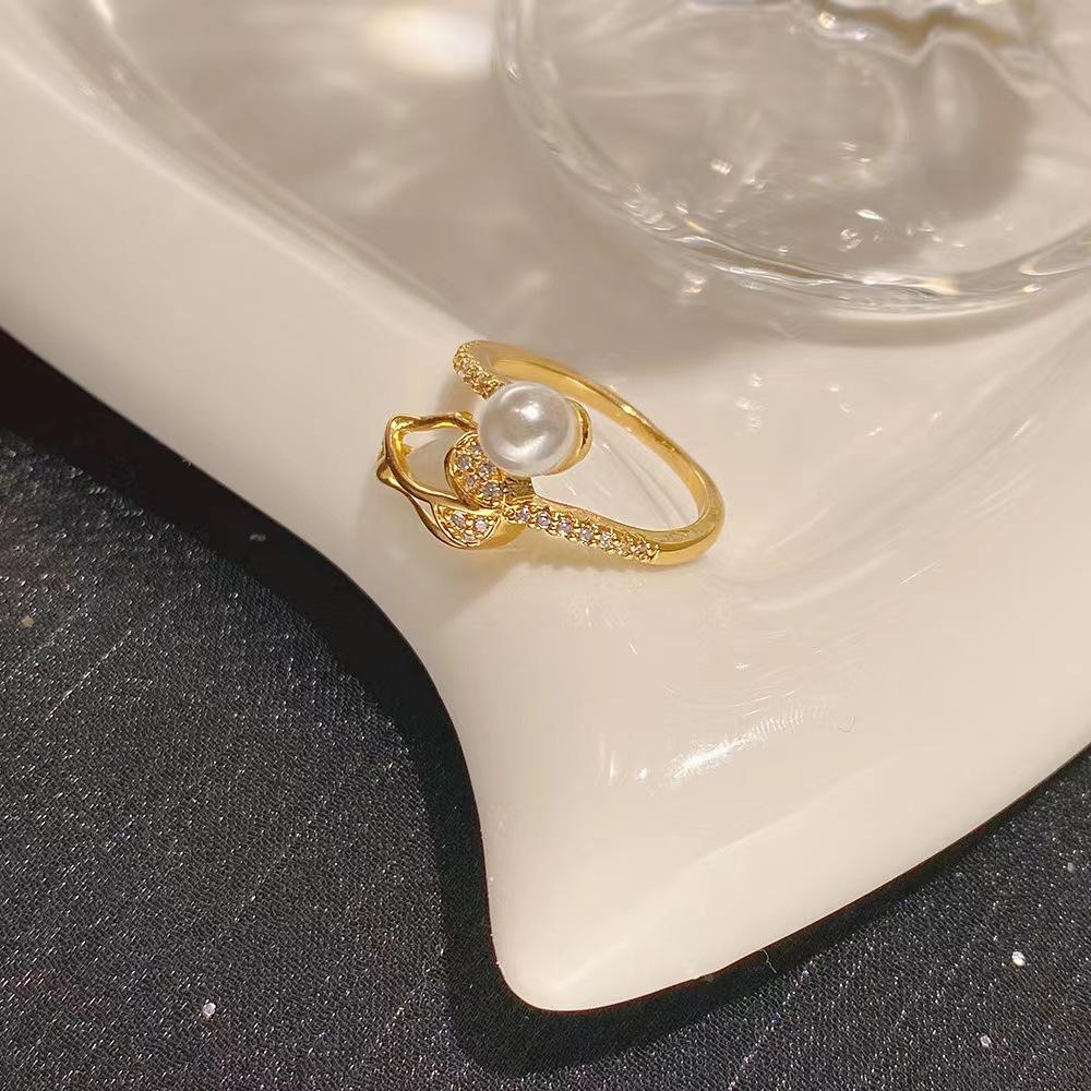 Wind Sweet Opal Tulip Ring Femininity Versatile Niche High Sense Open Index Finger Ring
