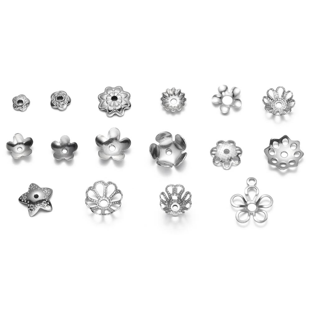 20/50Pcs/Pack Stainless Steel Flower Tree Leaf Round Beads Caps For Handmade DIY Jewelry Making Bracelet Necklace Accessories