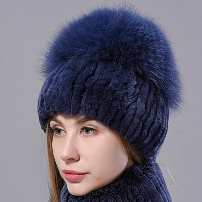 Natürliche Pelz Hüte Frauen Gestrickte Kaninchen Fuchs Flauschigen Winter Warme Weibliche Hut Luxus Kopfbedeckungen Echtpelz Mützen Kappe
