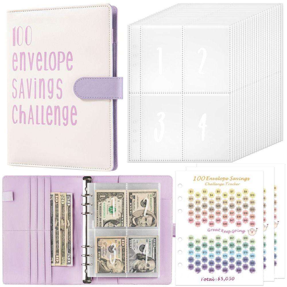 

Шкіряний конверт-папка на кільцях Книга для заощаджень із завданнями Смішна бюджетна папка Пара фіолетовий