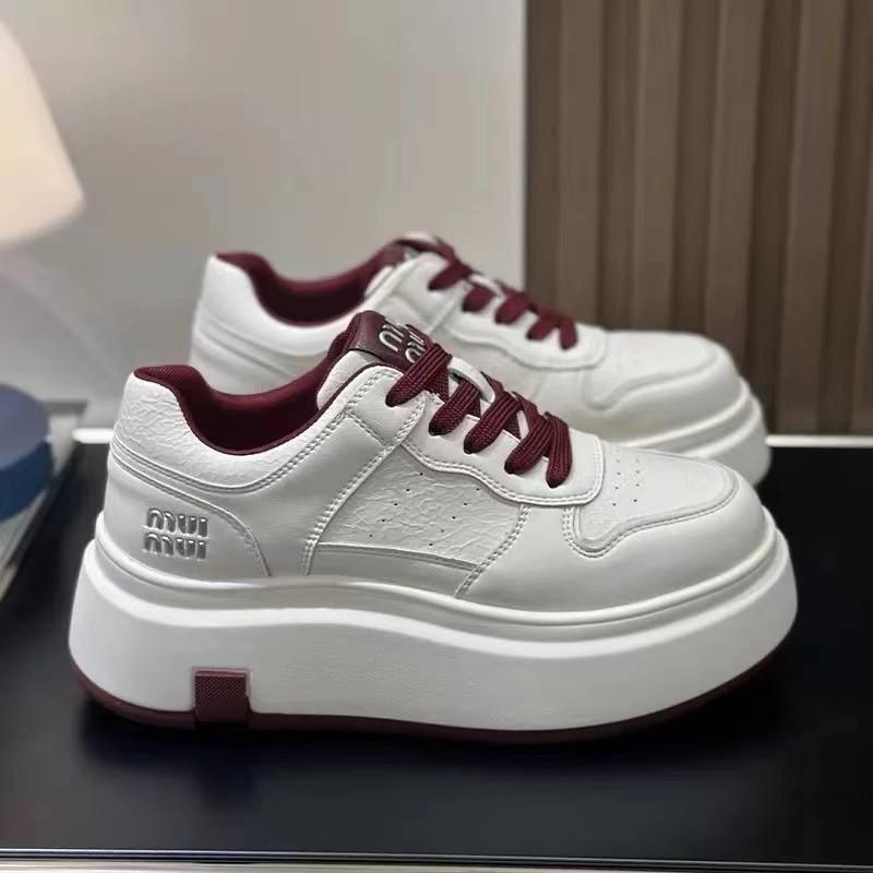 Red Casual Board Shoes Women's 2025 New Spring and Autumn Thick Soles Increase Height Versatile Round Head Light Korean White Shoes