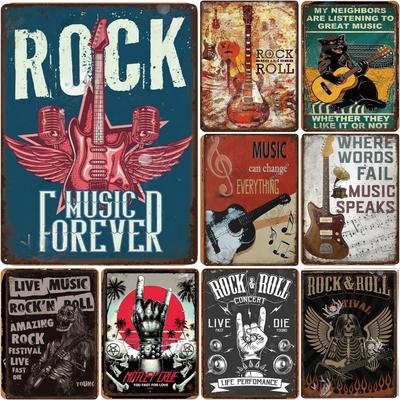 Vintage MusicTin Sign Rock Poster Plaque Metal Retro Wall Art Decoration Sticker for Bar Pub Man Cave Iron Painting