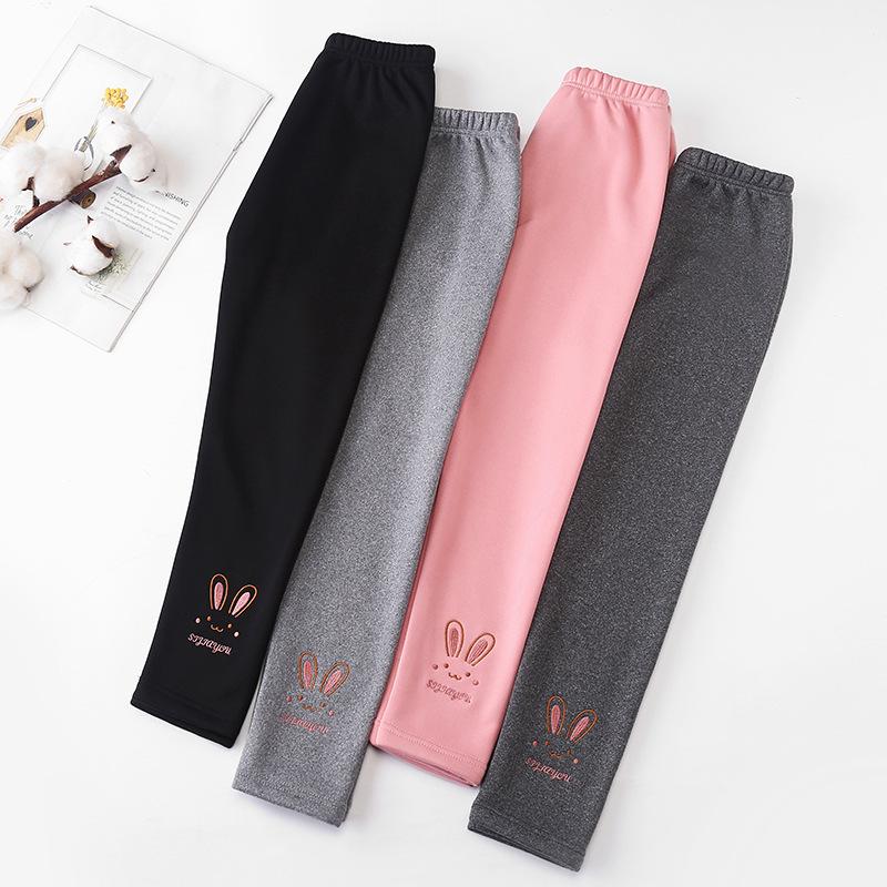 1W Girls' Fleece-Lined Warm Leggings - Autumn/Winter Style, Small & Medium Sizes, One-Piece Outerwear Pants