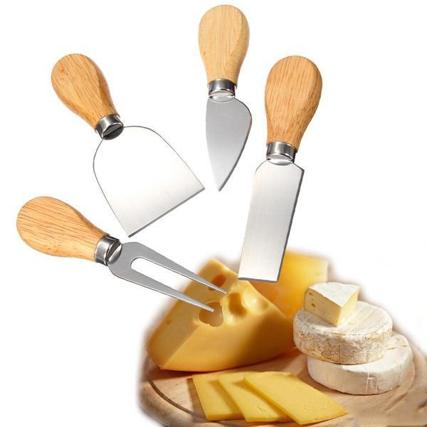 4pcs/set Wood Handle Sets Bard Set Oak Bamboo Cheese Cutter Knife Slicer Kit Kitchen Cheedse Cutter Useful Cooking Tools