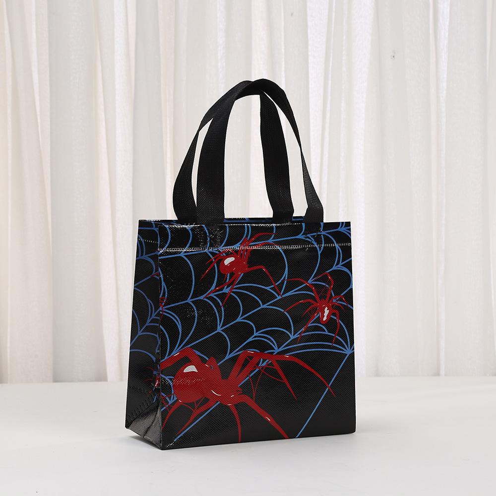 15pcs Spider Party Favor Bags Spider Web Goodie Bags Reusable Non-woven Bags Bulk with Handles for Halloween Party Supplies Spider Web Print Tote Bag