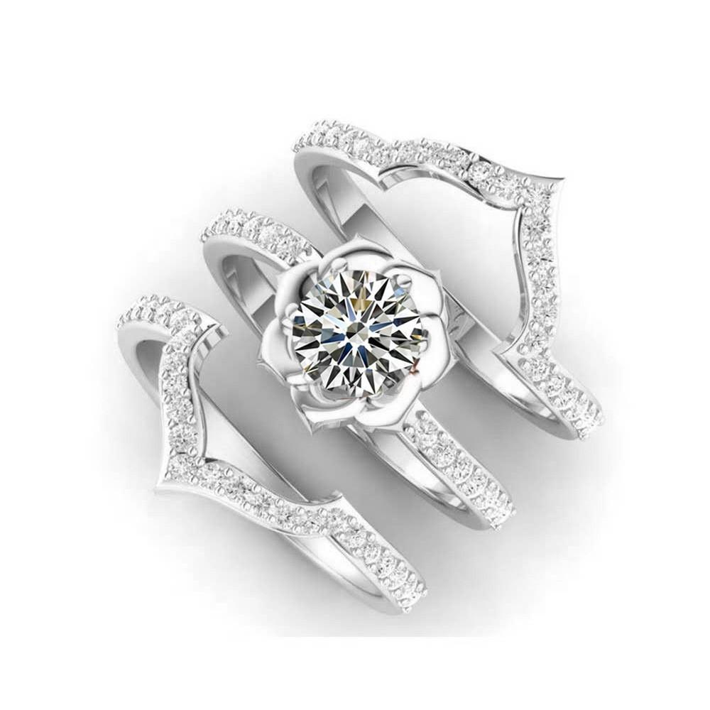 Wind Slightly Inlaid With Diamond Zircon Light Luxury Three-Piece Series Ring Ring