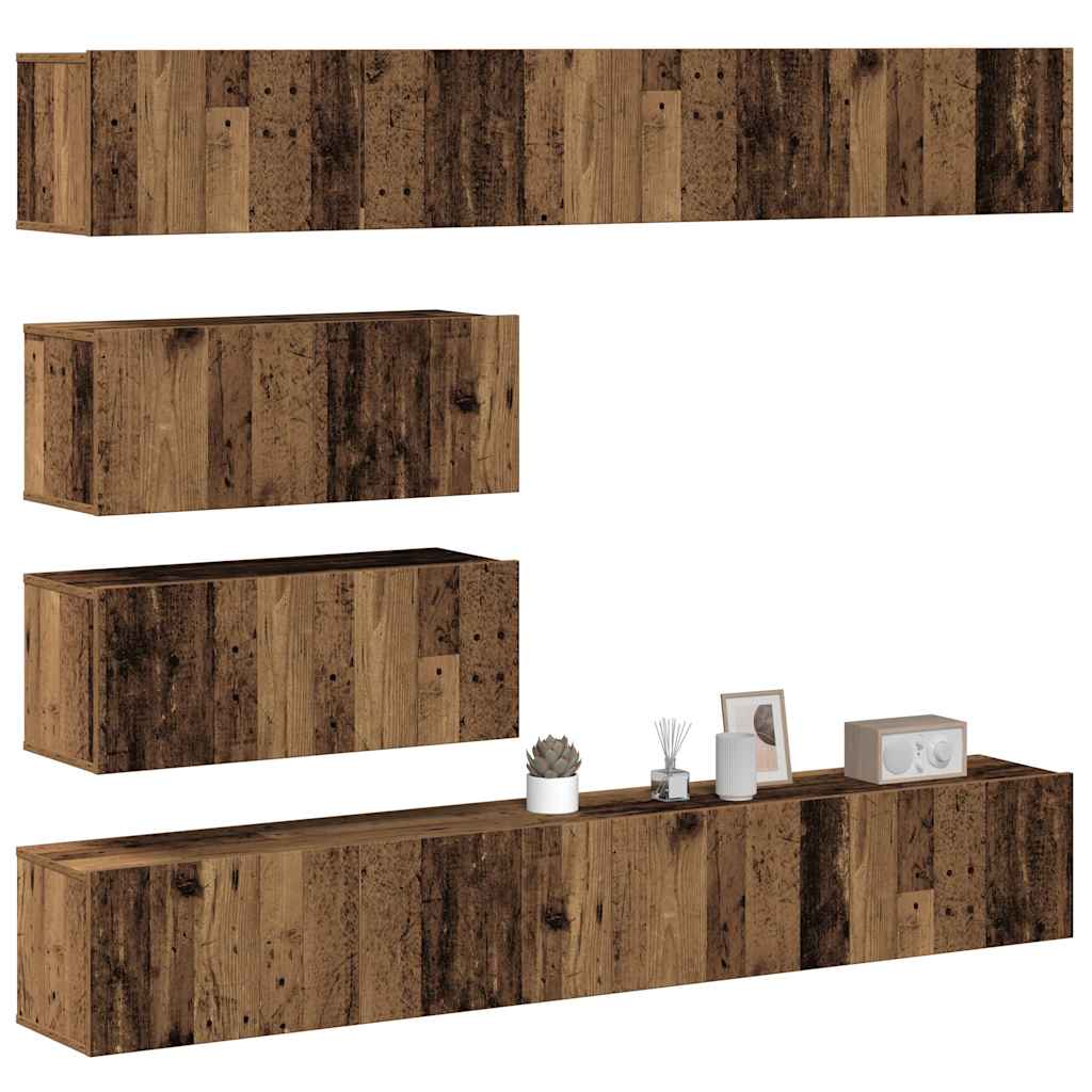 6 Piece Wall Mounted TV Cabinet Set Rustic Wood Look Engineered Wood