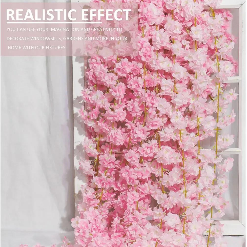 2 Cherry Blossom Vines (180cm Each), Artificial Flower Cherry Blossom Garland, Suitable for Wedding Parties (Light Pink)