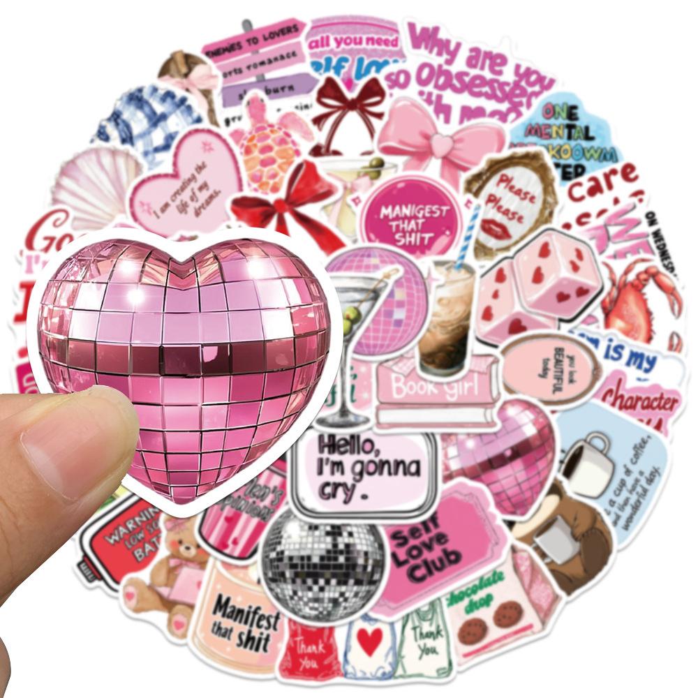10/30/50pcs Cute Pink Inspirational Cartoon Stickers Aesthetic Decals Cartoon DIY Stationery Scrapbook Phone Kawaii Sticker Pack