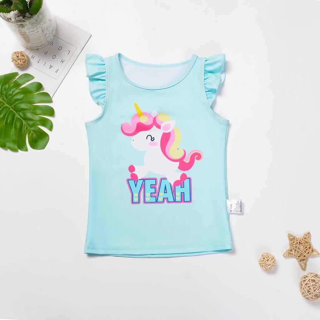 Girls' Three-Piece Swimsuit Set: Short-Sleeved and Sleeveless Tops with Fly Sleeves