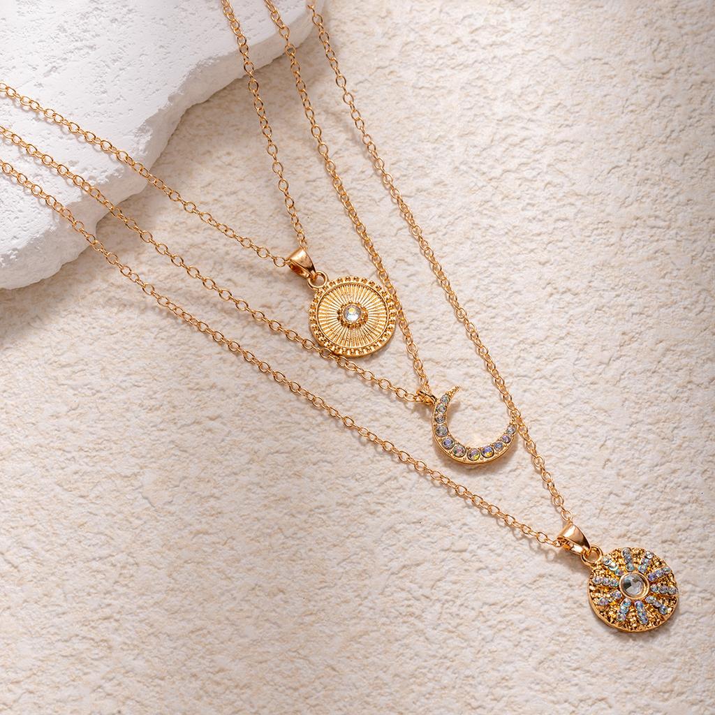 Diamond Necklace European and American Jewelry Multi-layer Stacking Geometric Light Luxury High-end Pendant Sun Collarbone Chain