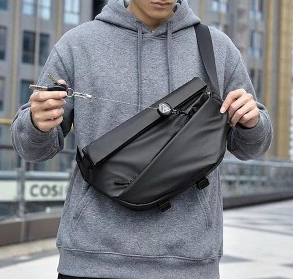 MALFY New Waist Bag with Reel Waterproof Large Multifunctional Crossbody Single Shoulder Waist Pouch Keychain, Zipper, Capacity, Bag, Bag, (Black)