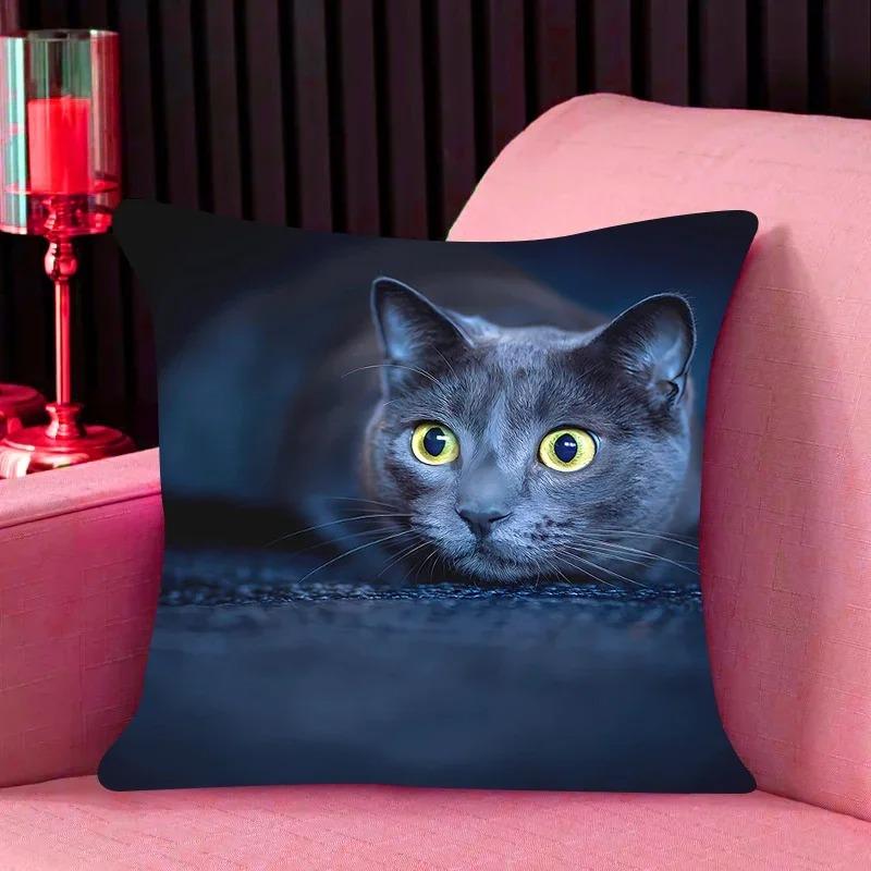 Cat Print Decorative Pillow Cover Car Sofa Square Cushion Pillow Cover