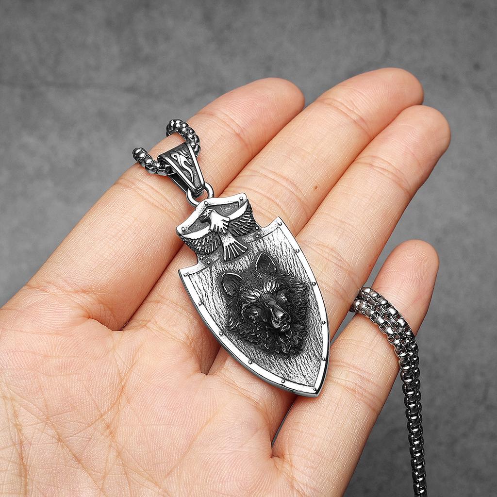 Coliere Bărbați Scut Vultur Lup Sfânt Ocrotitor Pandantiv Lan Oțel Inoxidabil Accesorii Bijuterii Modă Punk Femei Cadou