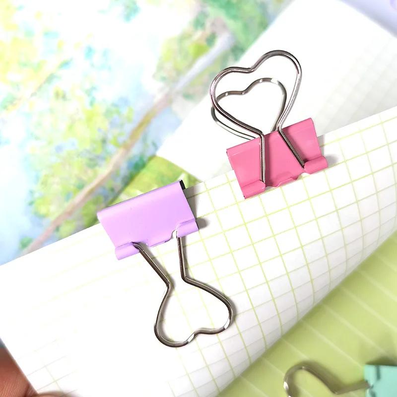 Creative Pink Clip Heart Hollow Out Metal Binder Clips Notes Letter Paper Clip Office Supplie