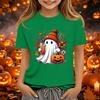 Kids Halloween Printed Short Sleeve T-Shirt Neck Relaxed Fit Casual Top for Boys and Girls