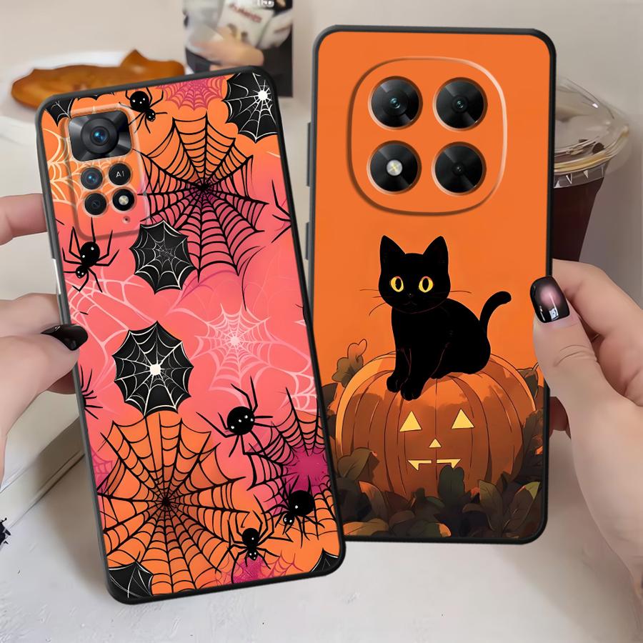 Case for Xiaomi Redmi Note 9 10 11 12 Pro 11s 9S 13 14 Pro Plus 7 8 10S 12s Black Soft Phone Cover Pumpkin Spider
