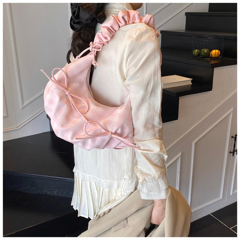Plaid Bag Women's Large-capacity New Summer Versatile Niche Pleated Shoulder Messenger Bag Dumpling Bag