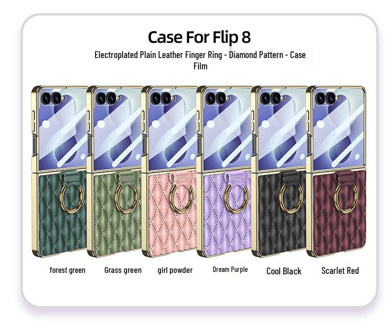 Samsung Z Flip 8 Ring Case: Creative Diamond Lattice French Style Electroplated Leather