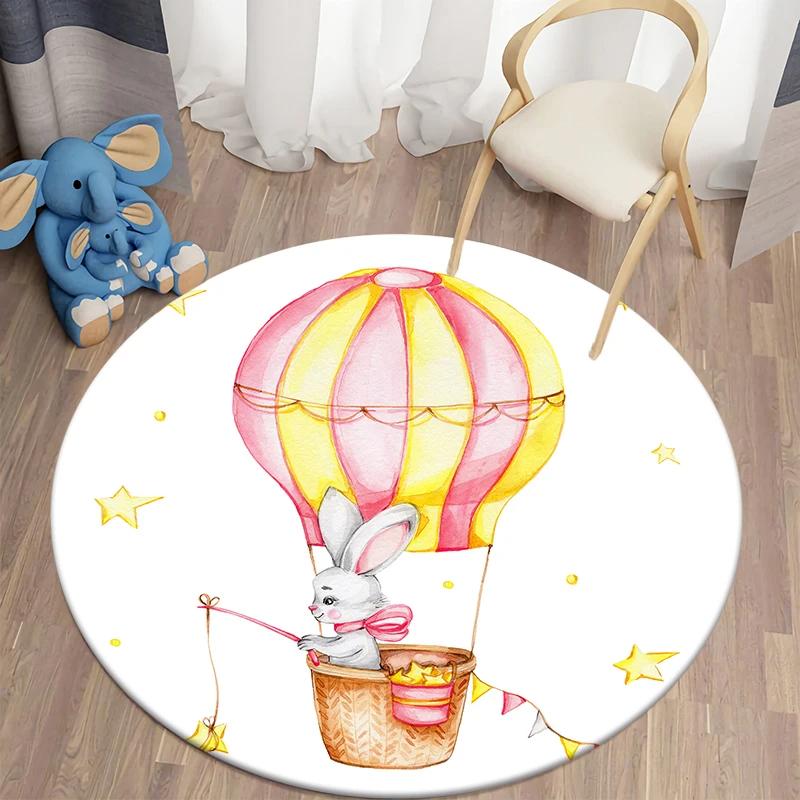 Cartoon Rabbit Girl Animal Flowers Round Carpet Cute Bunny Mouse Circle Rug Home Bedroom Living Room Floor Mat Chair Pad Doormat
