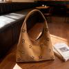 Floral Cutout Suede Hobo Bag with Open Top Design Large Capacity Fashion Shoulder Bag