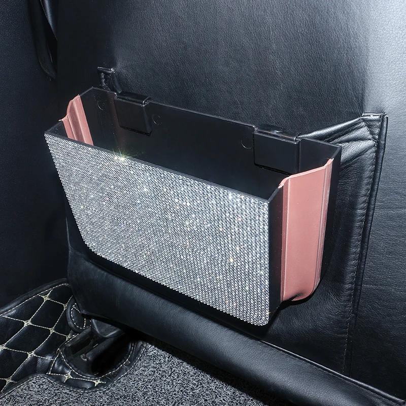 

Блестящий Хрустальный Ромб Сумка для хранения на спинку сиденья автомобиля Подвесная Складная Сумка-Органайзер Необходимости Аксессуары для интерьера автомобиля белый