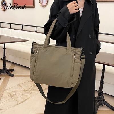 Versatile Spacious Nylon Bag Student Class Crossbody Bag Office Commute Shoulder Bag Quilted Tote Bag Women