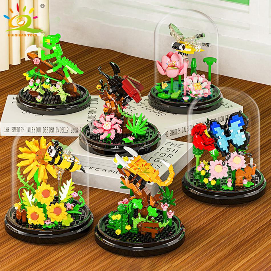 Moc Insect Flower Model Building Block Butterfly Plant Decoration City Construction Toy Kids Adult DIY Romantic Gift