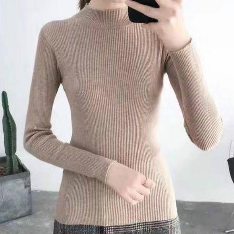 Spring and Autumn Half High Neck Loose Long-sleeved Bottoming Knit Sweater Ladies Pullover Round Neck Sweater